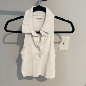 Abercrombie & Fitch White Ribbed Collar Top